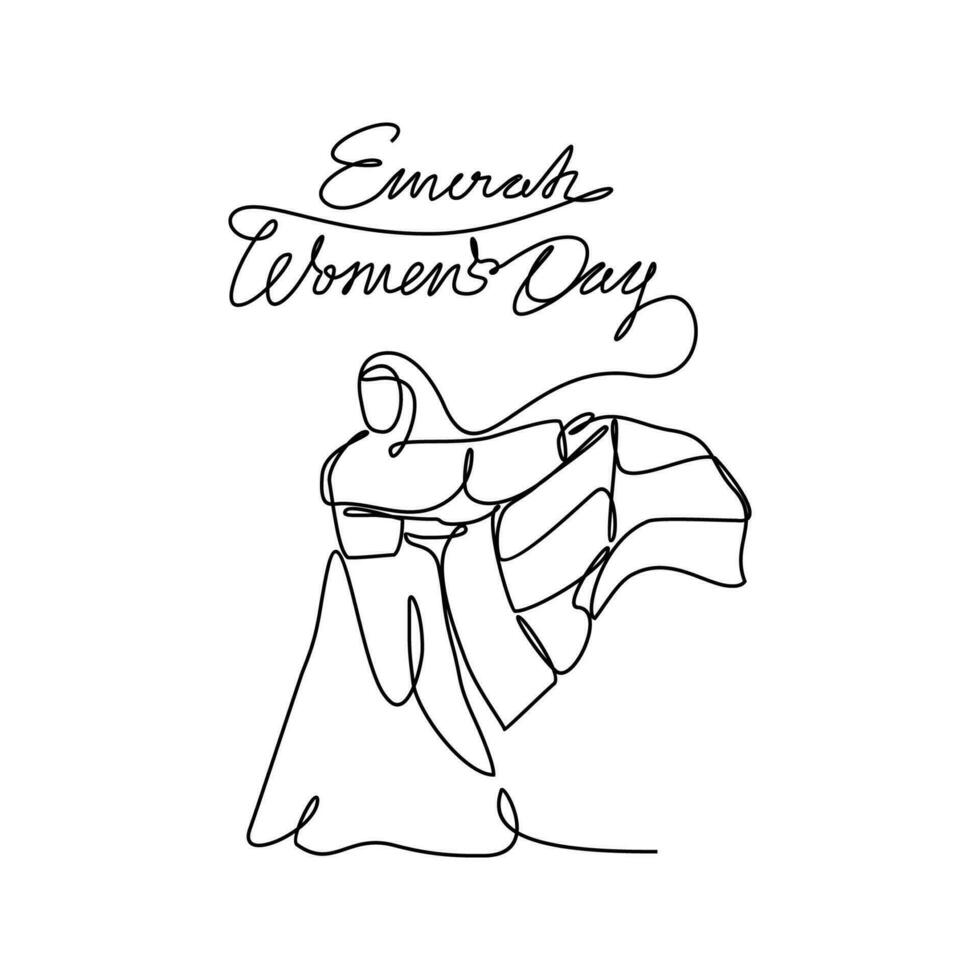 One continuous line drawing of Emirati Womens Day celebration August 28. UAE National Day design in simple linear style. UAE Women's Day design concept vector illustration