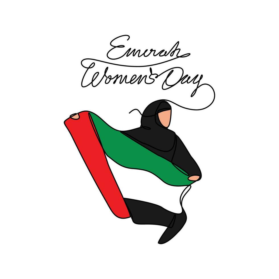 One continuous line drawing of Emirati Womens Day celebration August 28. UAE National Day design in simple linear style. UAE Women's Day design concept vector illustration