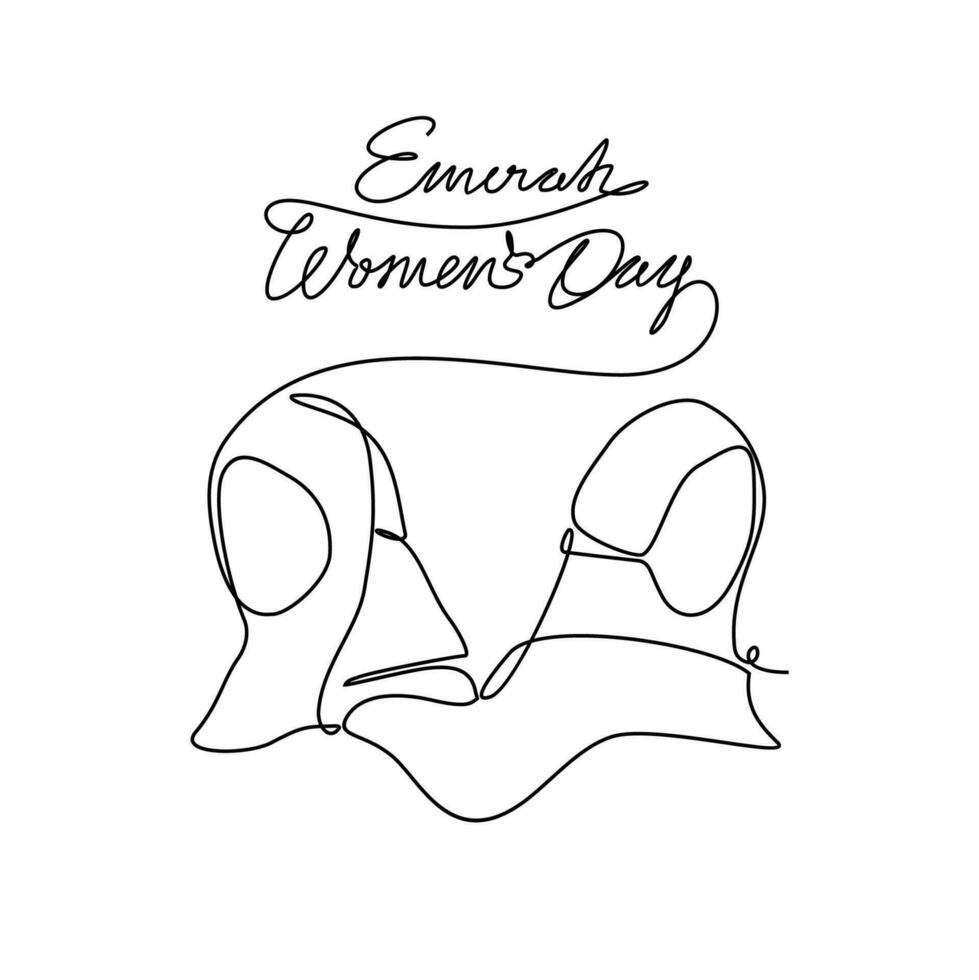 One continuous line drawing of Emirati Womens Day celebration August 28. UAE National Day design in simple linear style. UAE Women's Day design concept vector illustration