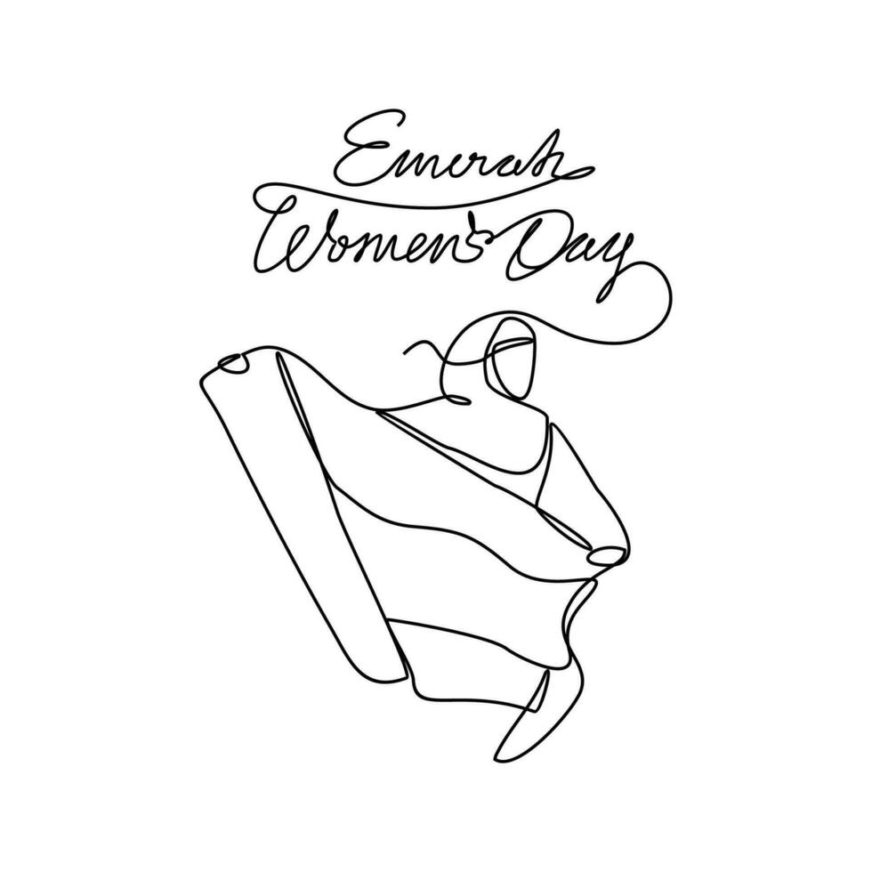 One continuous line drawing of Emirati Womens Day celebration August 28. UAE National Day design in simple linear style. UAE Women's Day design concept vector illustration