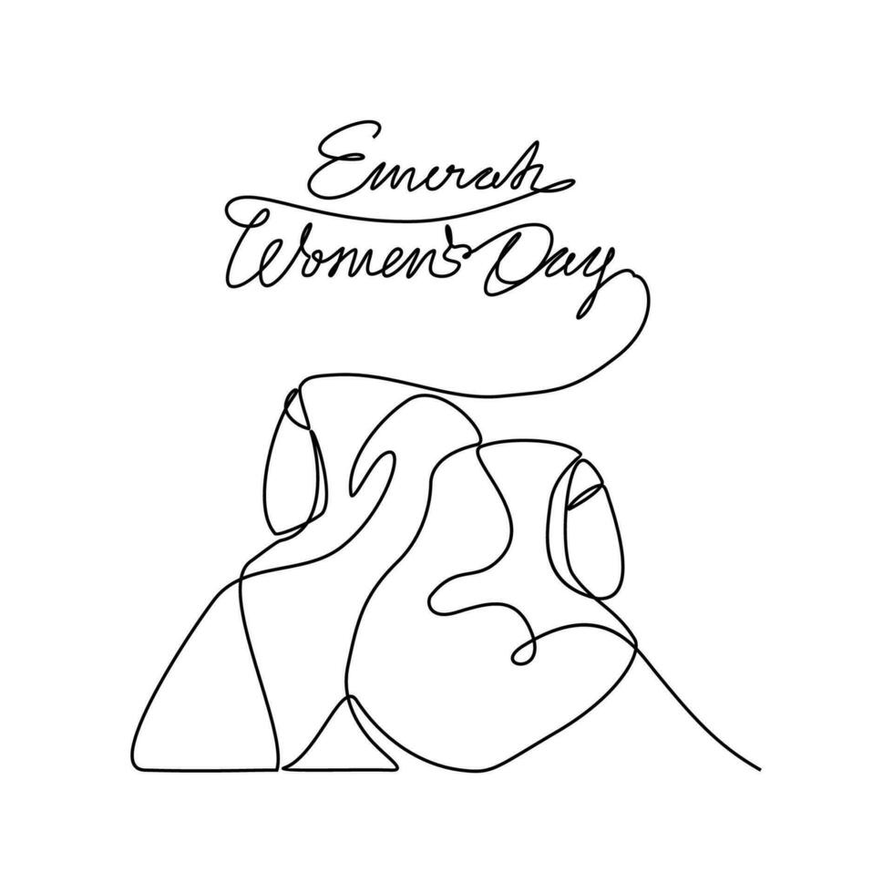 One continuous line drawing of Emirati Womens Day celebration August 28. UAE National Day design in simple linear style. UAE Women's Day design concept vector illustration