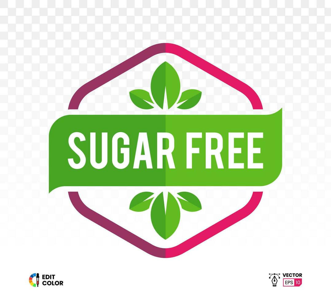 Sugar free vector sign design with leaf icon isolated on white. Minimalist concept label for food and drink  packaging, diet, symbol, logo, sticker, stamp