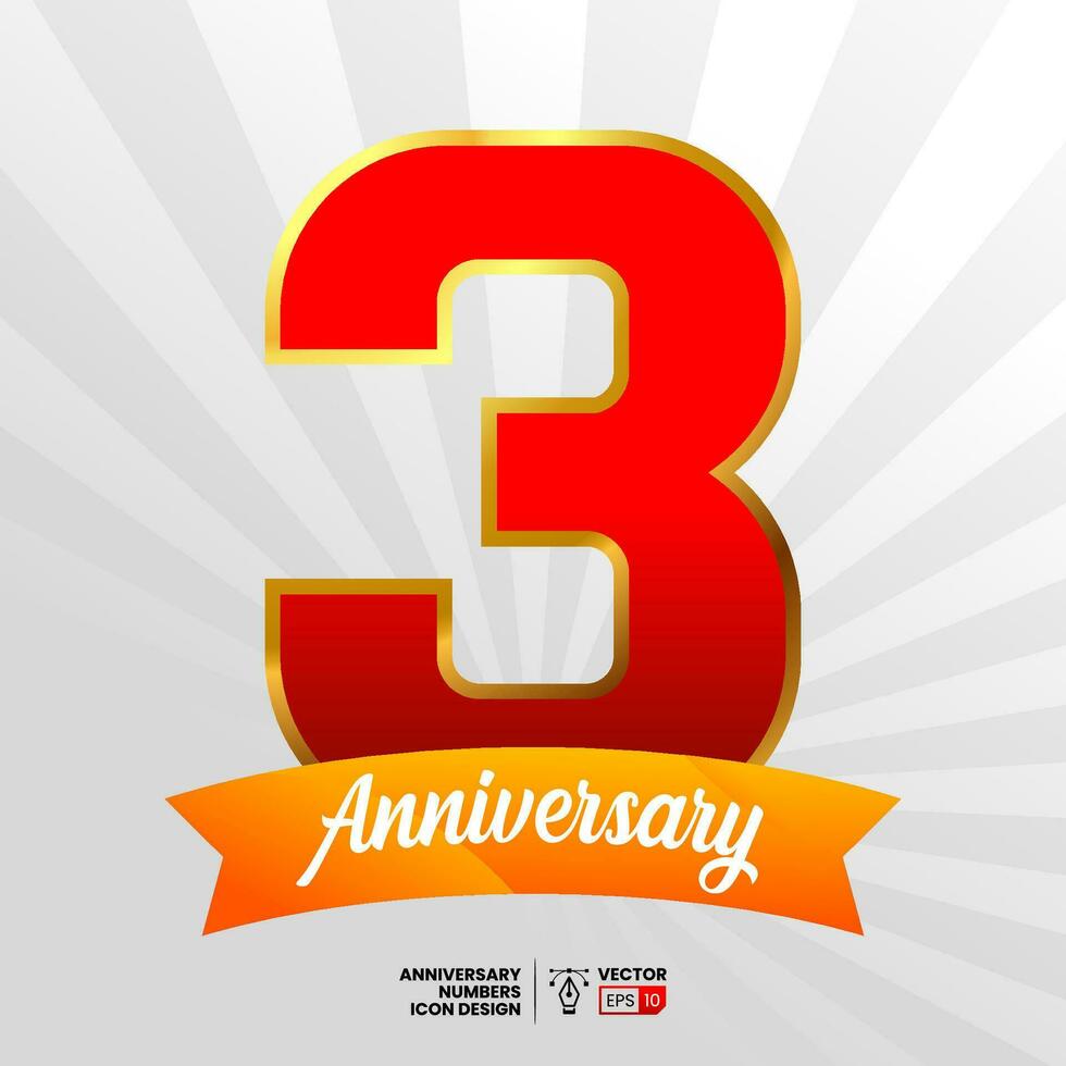 3 aniversario vector fuente números con cinta y Starburst antecedentes. adecuado para icono, logo, símbolo, firmar, saludo, tarjeta, póster, o bandera diseño