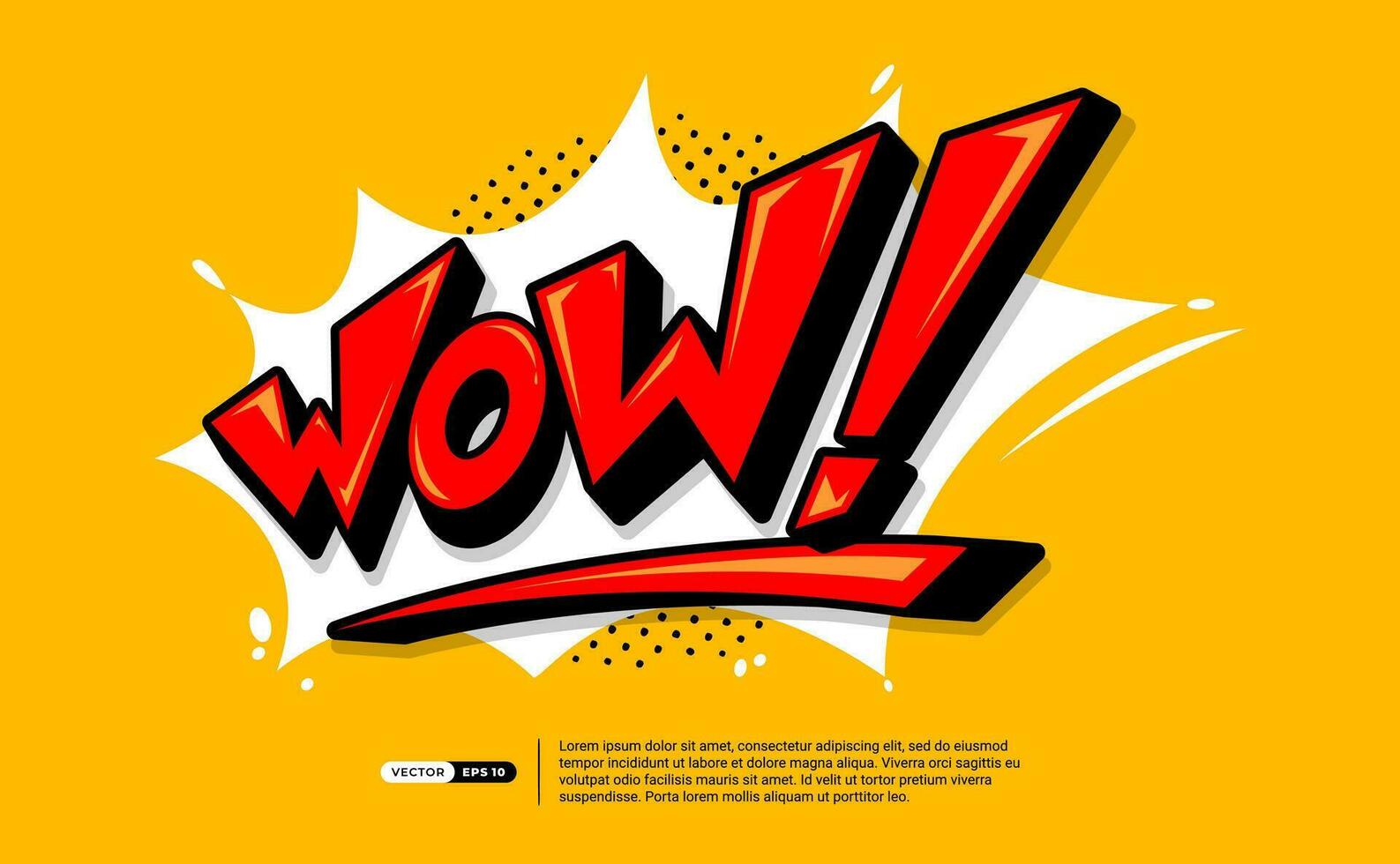 Wow Text Comic Speech Bubble in Cartoon Style 3d Bold Concept. Expression Text Wow with Retro Pop Art Style Halftone Background. Vector Illustration