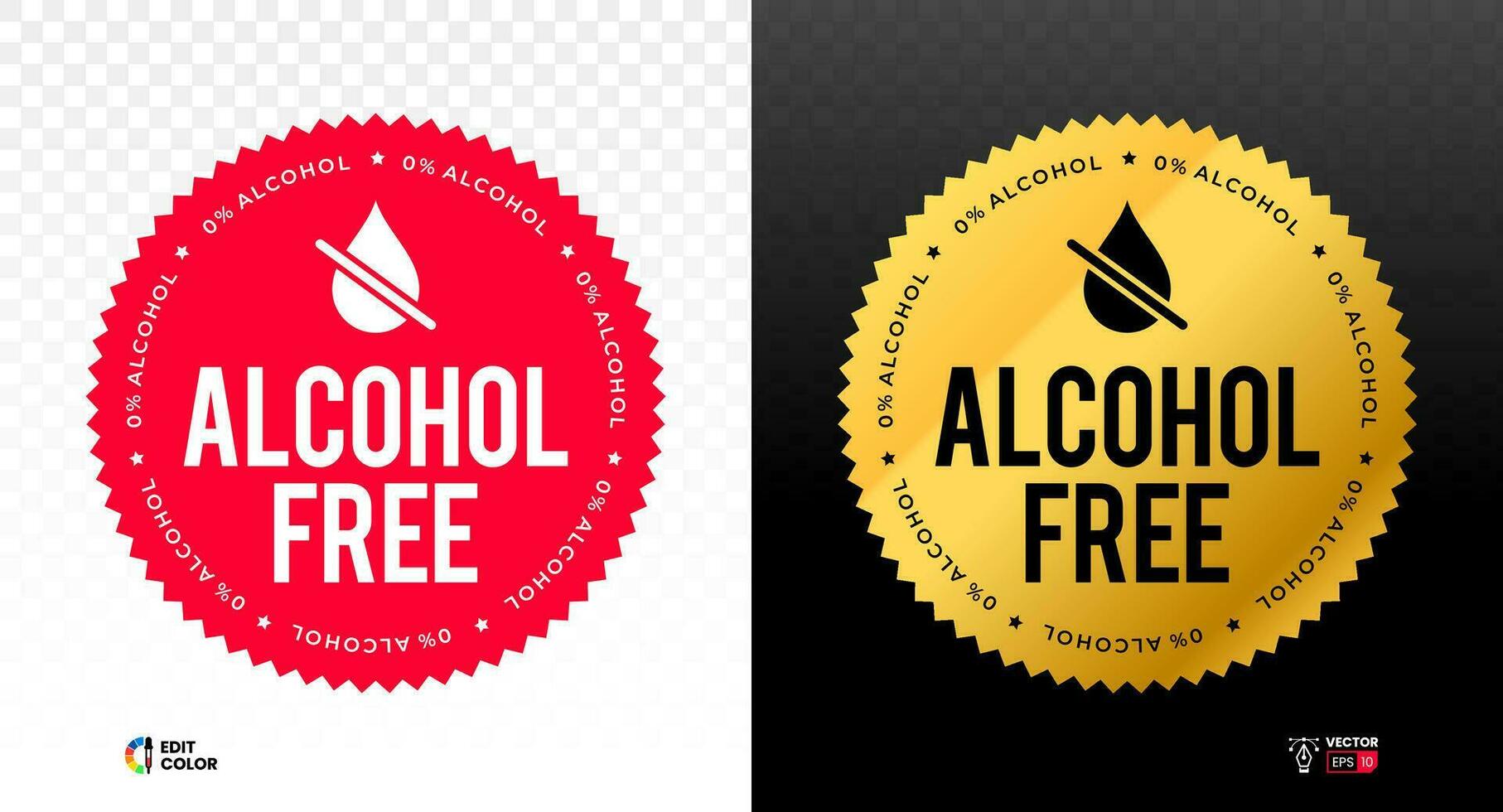Alcohol free golde label with drop. No alcohol seal. Vector illustration