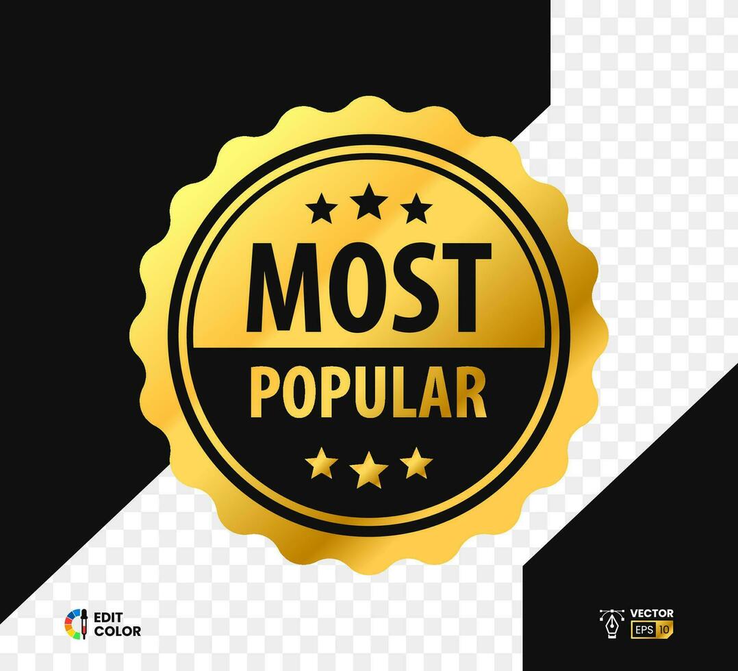 Most Popular Gold Jagged Circle Vector label. Luxury and elegant for icon, logo, sign, symbol, badge, seal, stamp, etc.