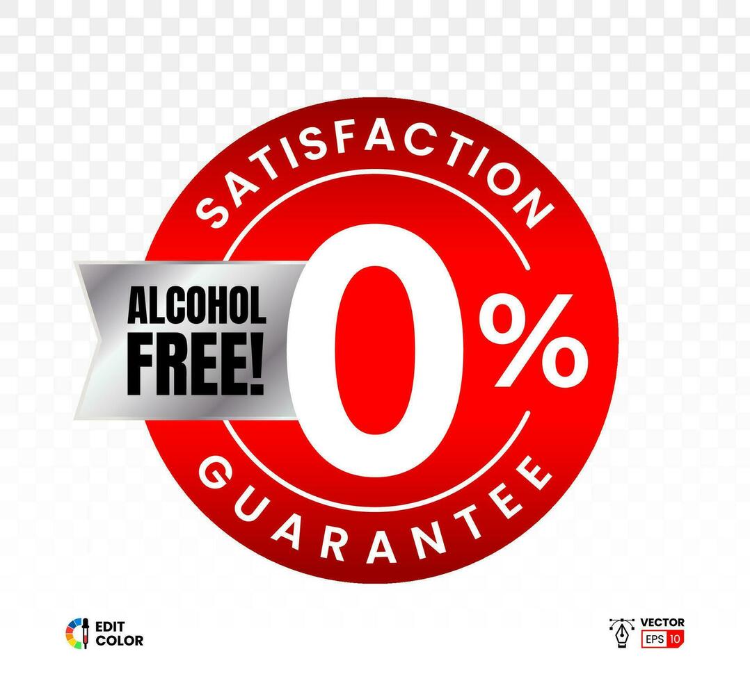 Alcohol free icon label vector design on white background with zero percent alcohol symbol