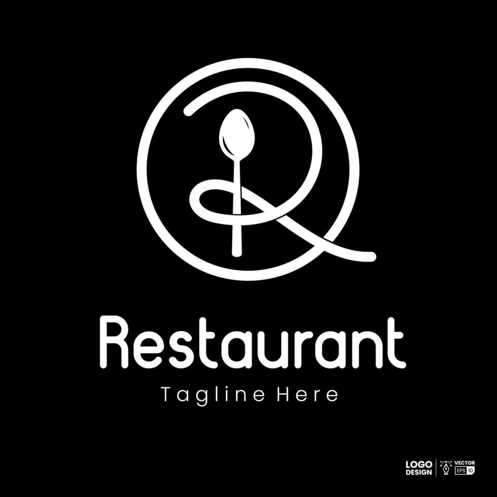 Initial letter R with spoon fork for restaurant in minimalist line art style logo design logo design vector