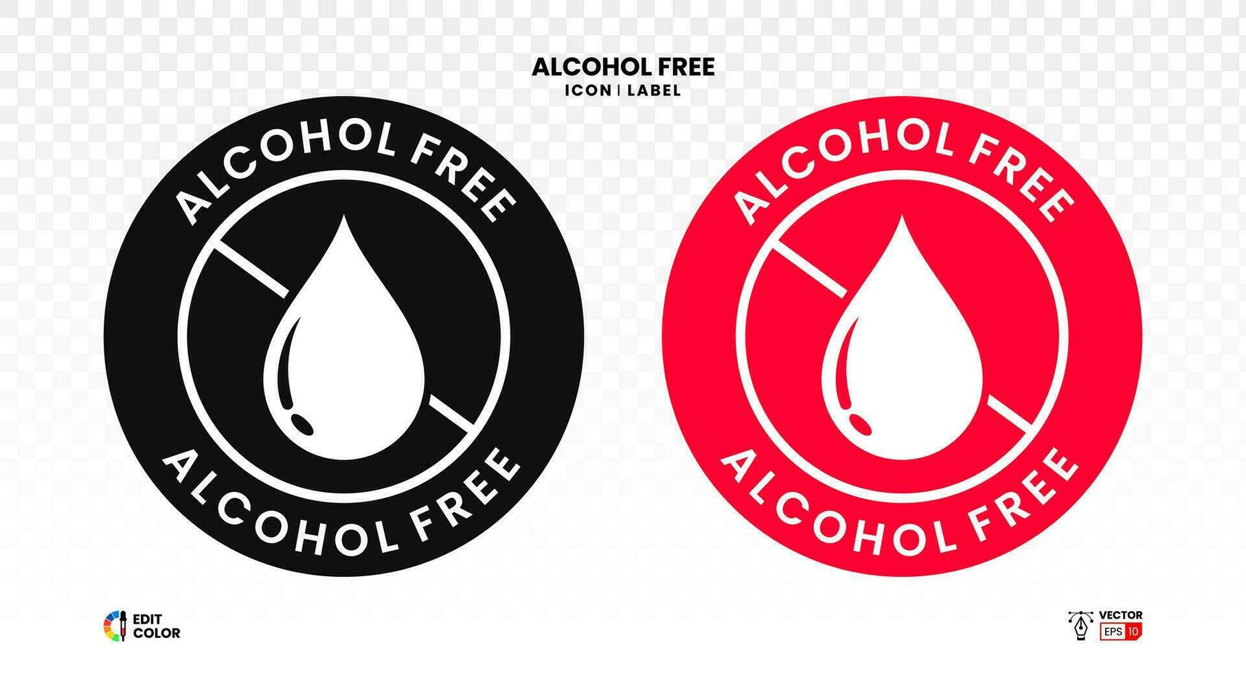 Alcohol free round vector badge. Simple non-alcoholic product label with drop icon. Vector Illustration