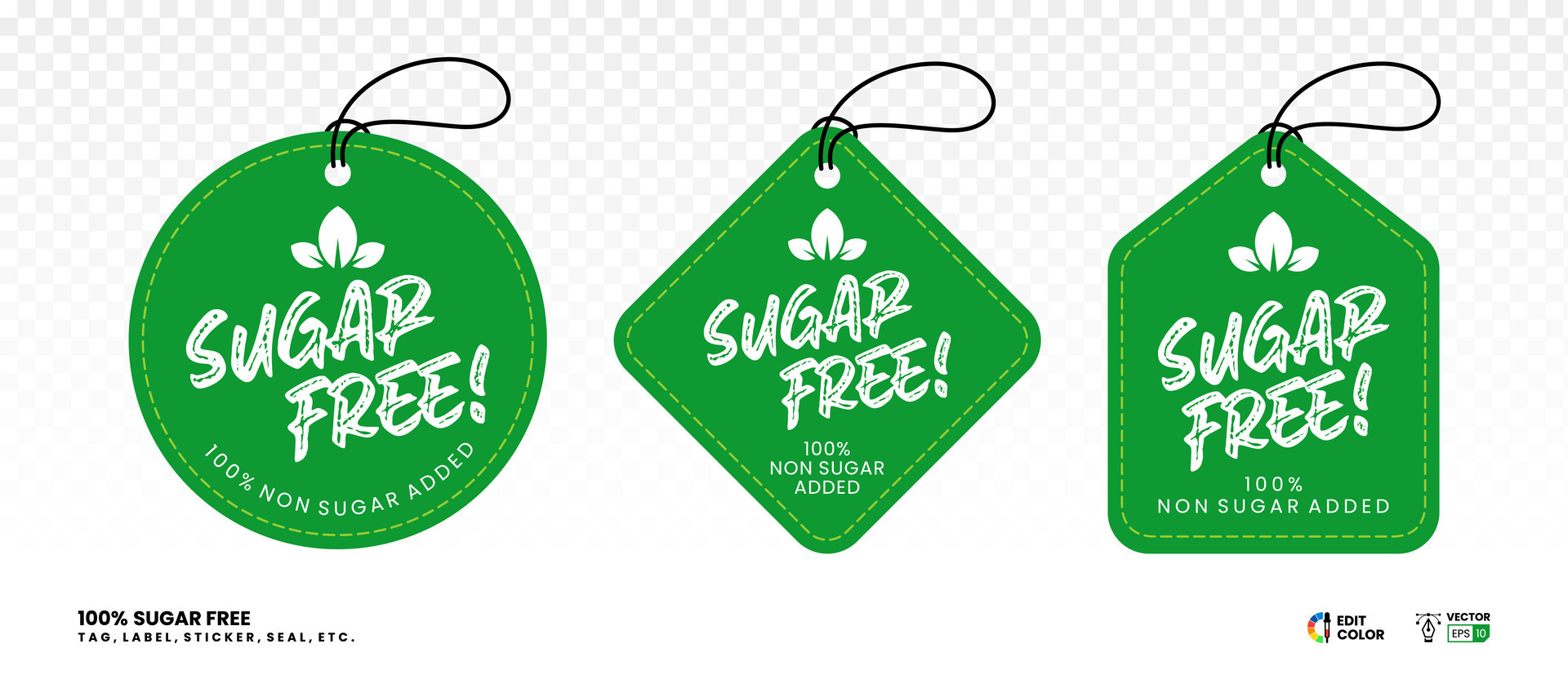 Sugar free vector tag label. Green Circle and triangle hang tag design