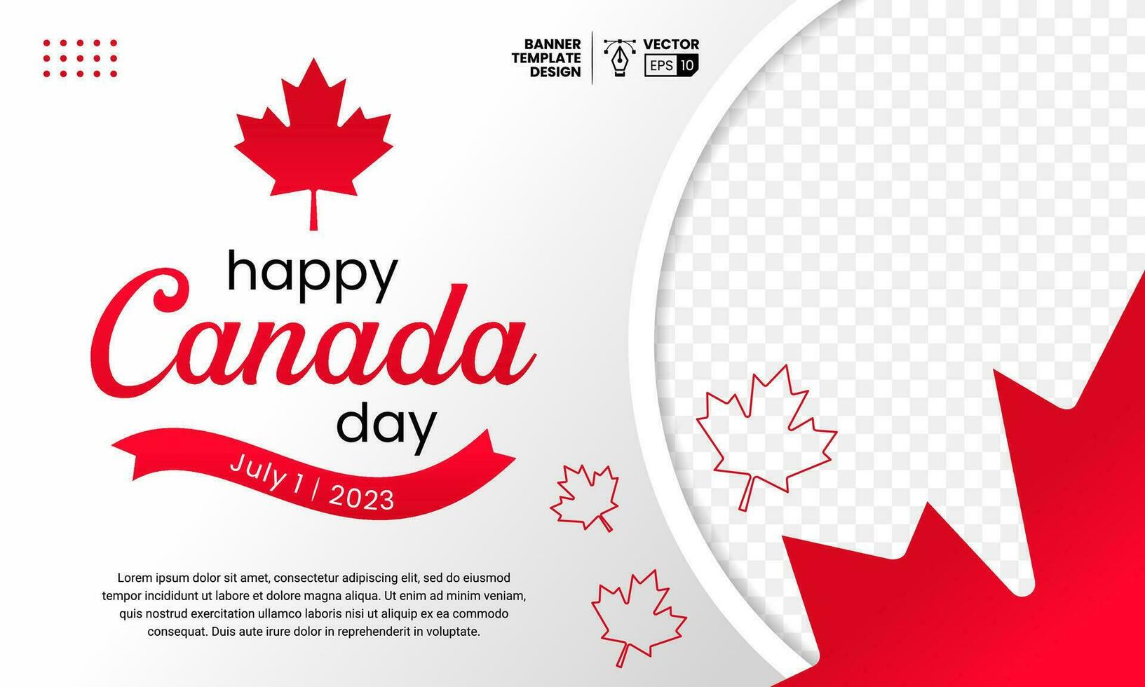 Happy Canada Day Banner Template Design. Canada Day White Background with red Maple Leaf and Photo Frame. July 1st 2023. Vector Illustration