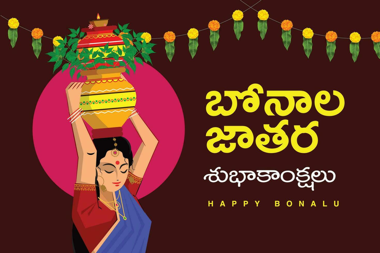 bonalu festival - telangana mujer que lleva bonalu diosa mahakali. vector