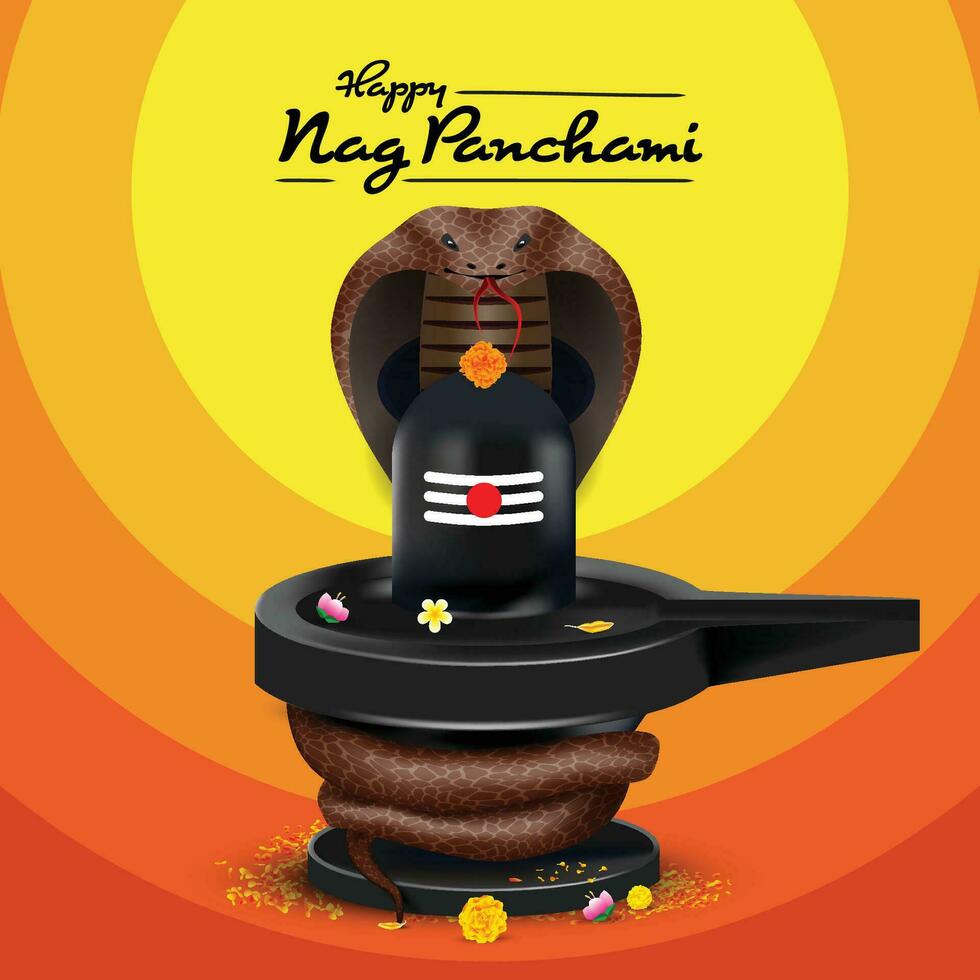 Vector illustration of Nag Panchami. cobra abround shivling