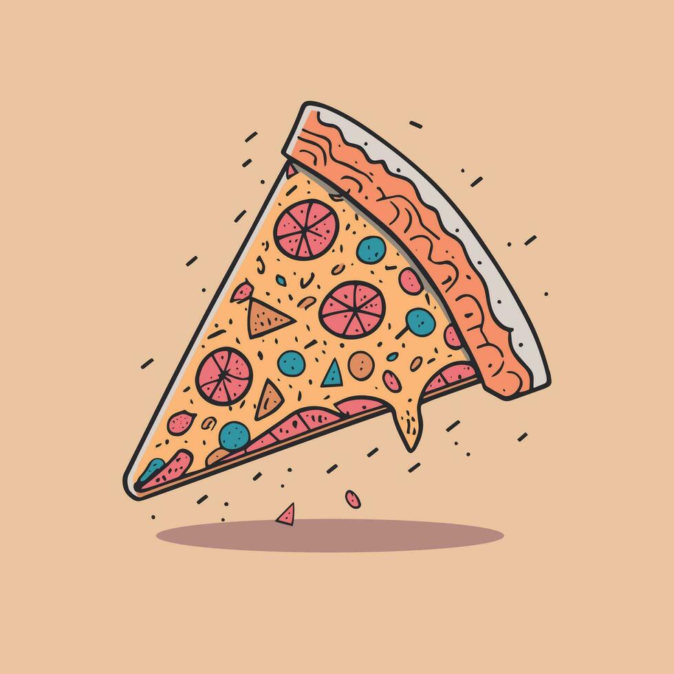 A slice of pizza vector, cute simple minimalist cheese melting on top of pizza flat illustration, Fast food concept vector