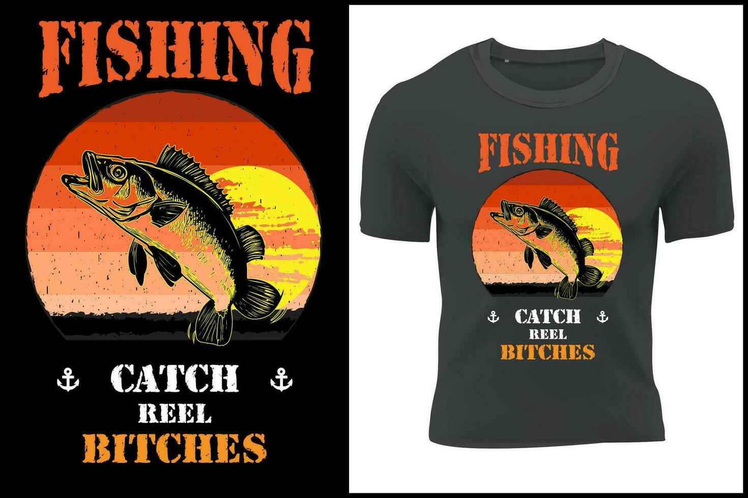Reel bitches catch fishing.Fishing t-shirt vector