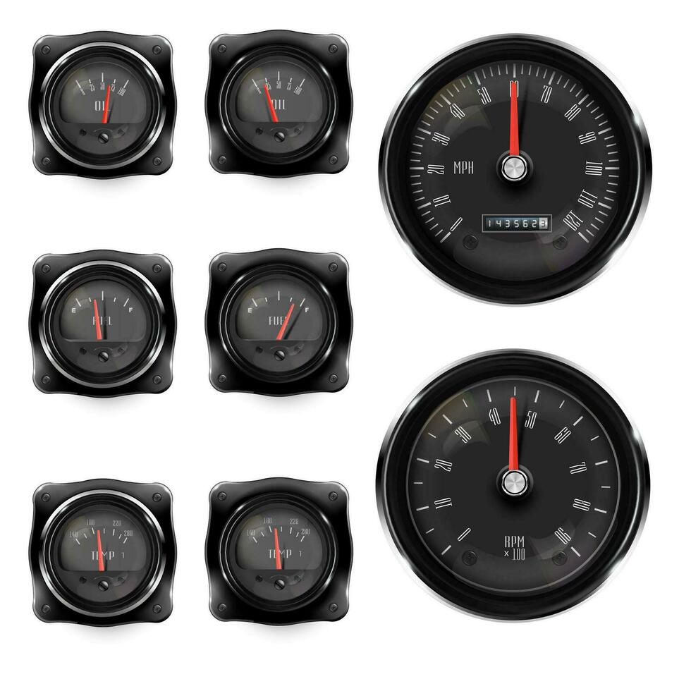 Dashboard of a retro car with arrow indicators. Vintage transport decoration. vector