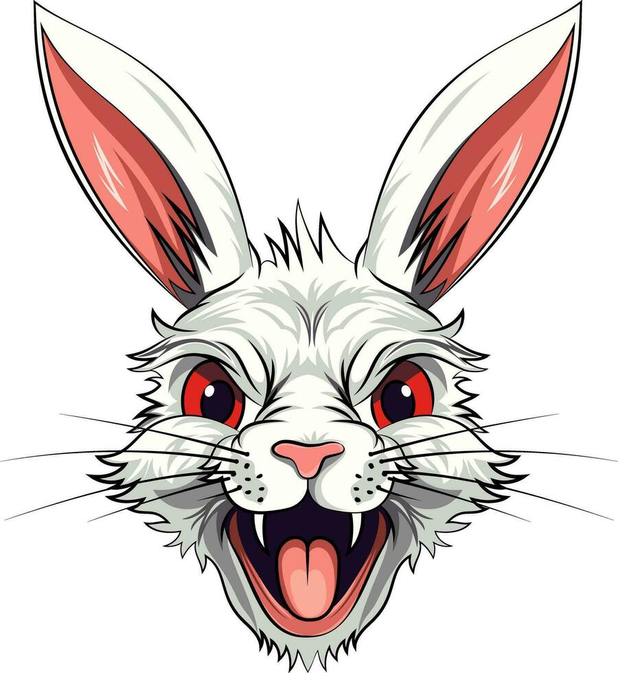 Face of Angry Bunny, Cartoon style, Angry Rabbit Head Vector Illustration on white Background.