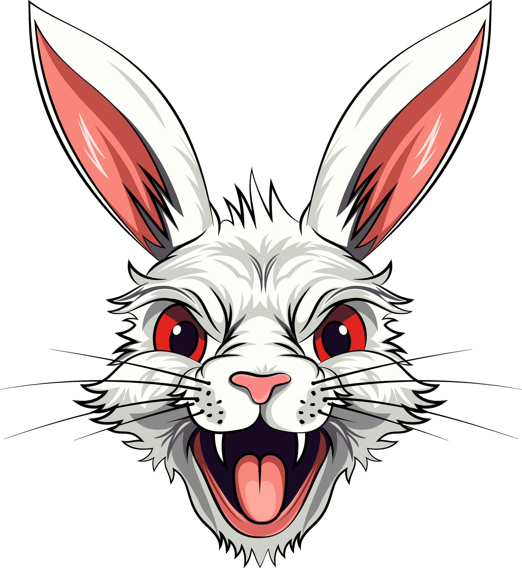 Face of Angry Bunny, Cartoon style, Angry Rabbit Head Vector