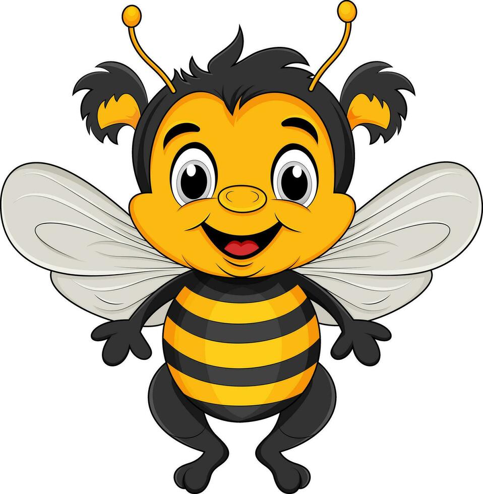 Delightful Cartoon Bee Vector Illustration. A Charming and Playful Insect Character isolated on White Background.