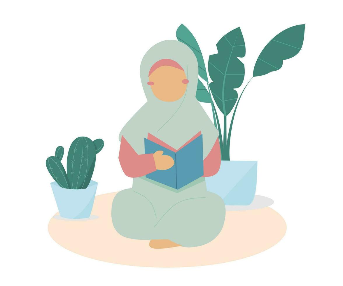 Faceless Muslim Girl Reading A Book vector