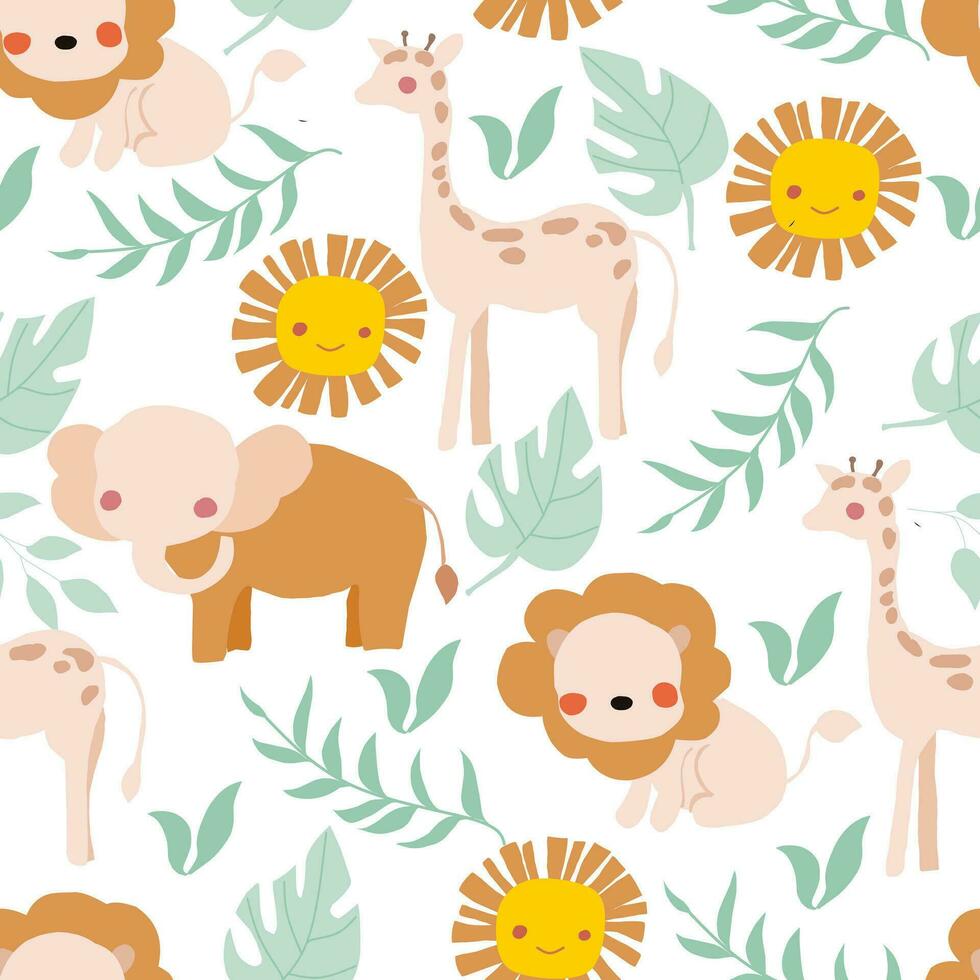 Cute Tropical Animal Forest Seamless Pattern vector