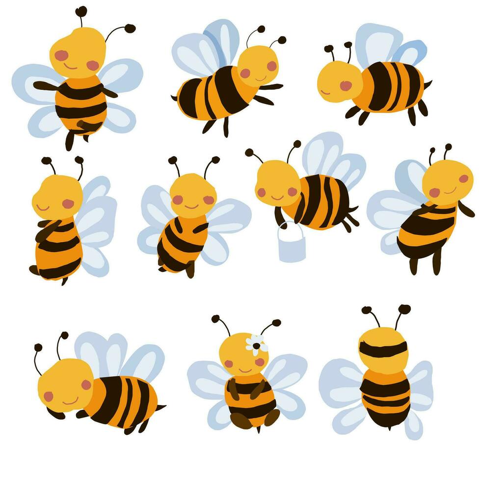 Faceless Cute Bee Illustration Set vector