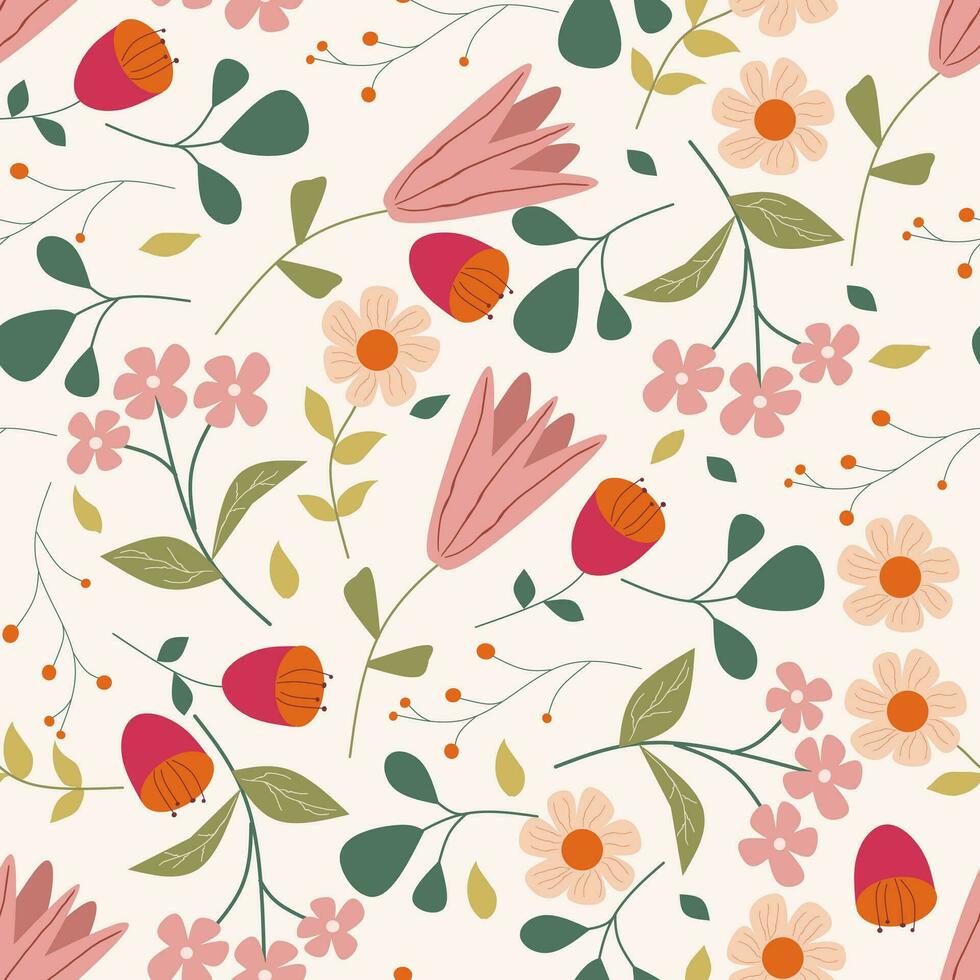 Vintage Hand Drawn Flower Seamless Pattern vector