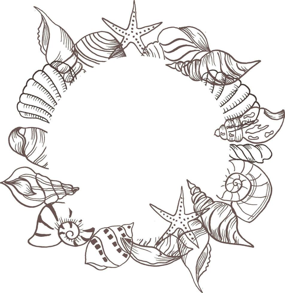Wreath With Hand Drawn Sea Shell vector