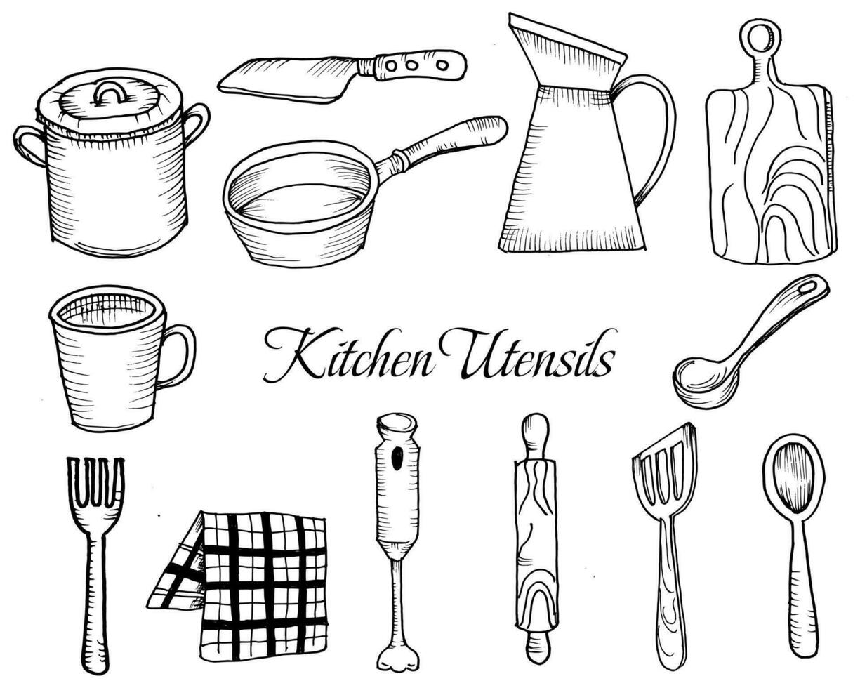 conjunto de utensilios de cocina vector