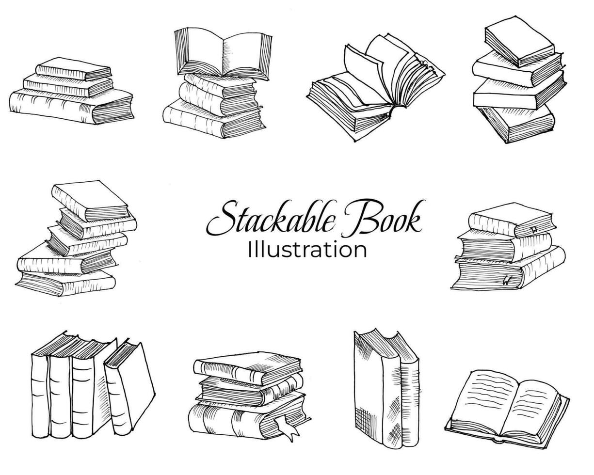 hand drawn stack of books vector