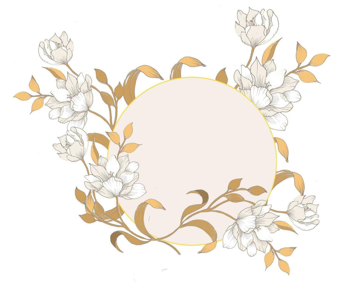 Gold Leaves and Hand Drawn Rose Wreath vector