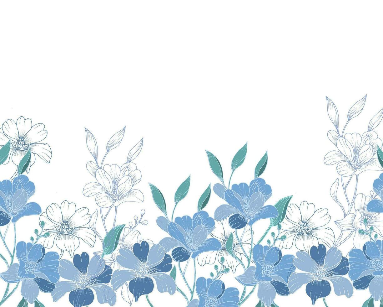 Blue Hand Drawn Flower Background vector