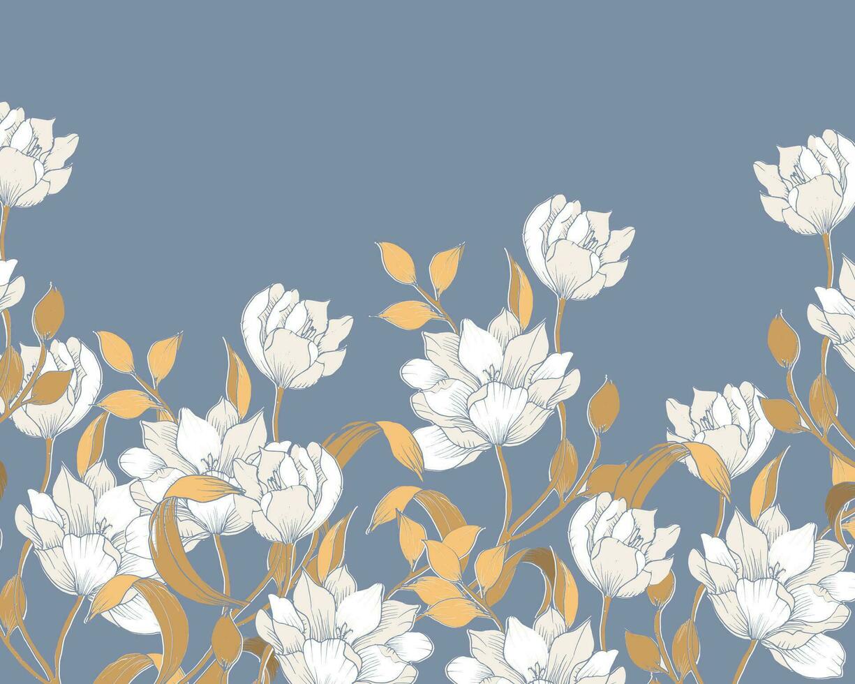 Vintage Blue and Gold Hand Drawn Rose Background vector