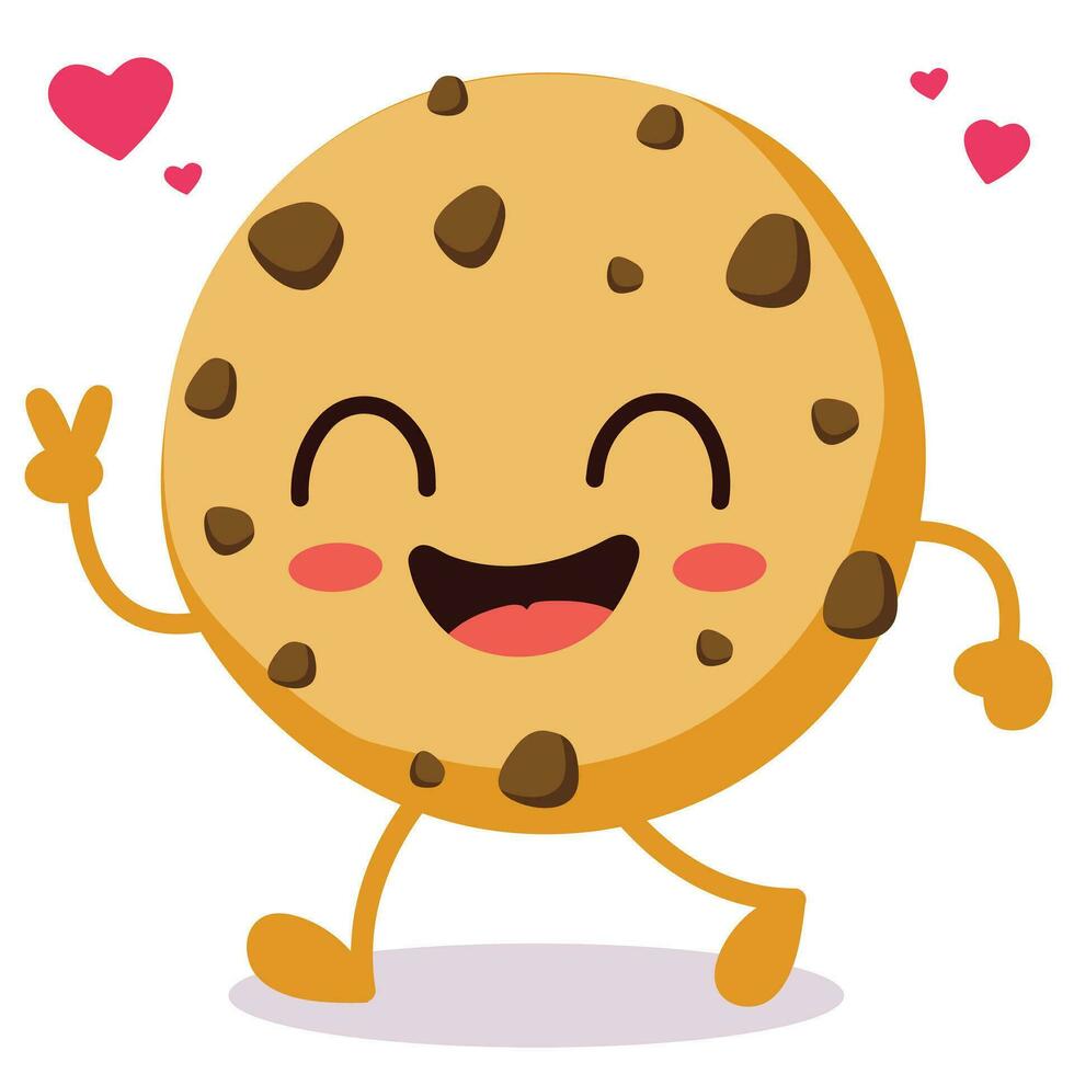 Cute Chocolate Chip Cookie Cartoon Character With Happy Face Vector Illustration