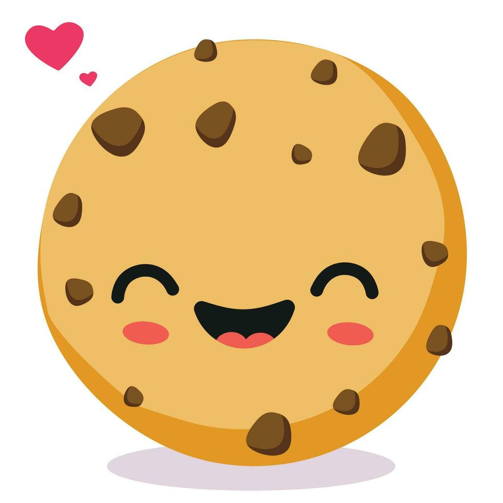 Cute Chocolate Chip Cookie Cartoon Character With Happy Face Vector Illustration