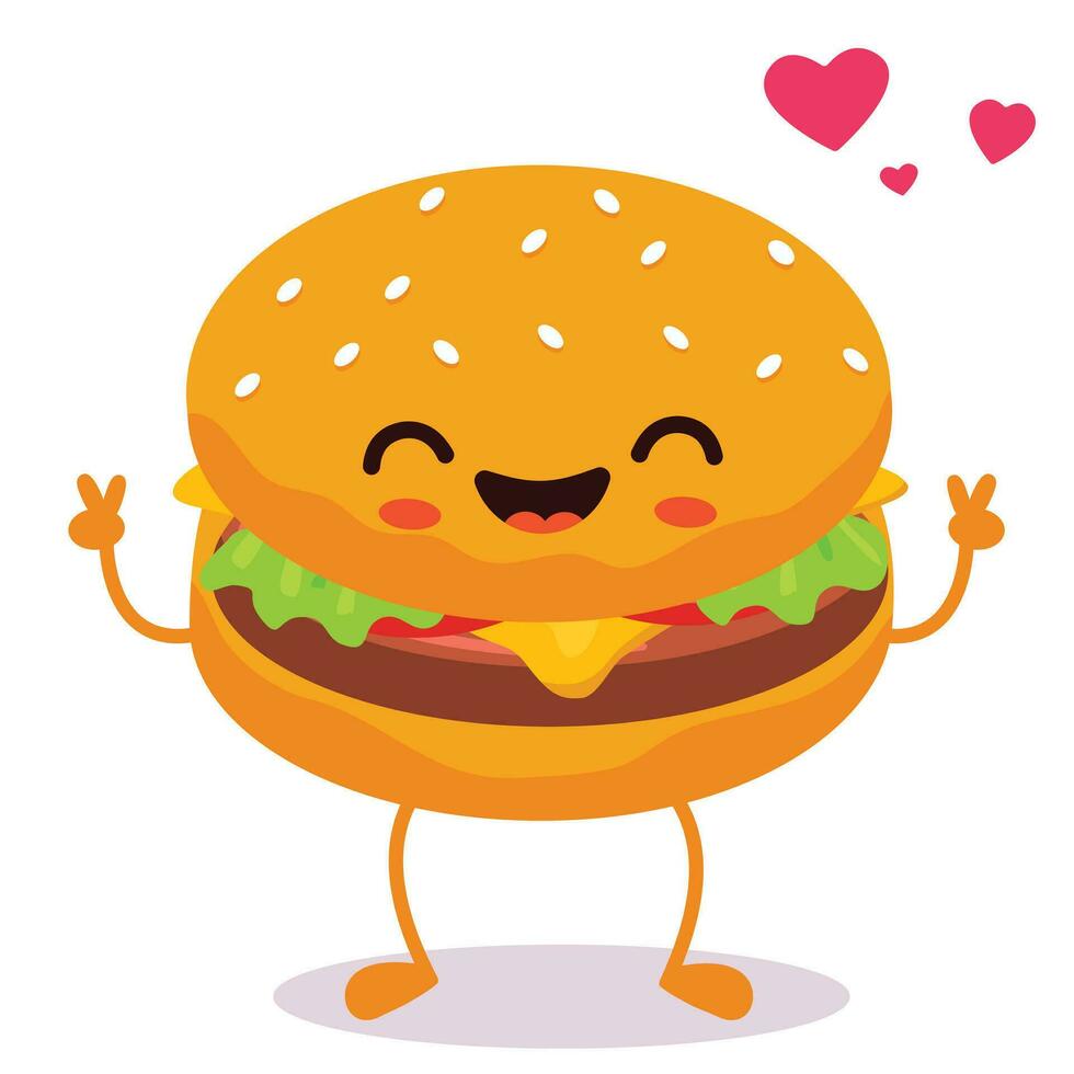 contento sonriente kawaii linda hamburguesa. vector plano dibujos animados personaje ilustración icono diseño. aislado en blanco antecedentes. hamburguesa, rápido comida