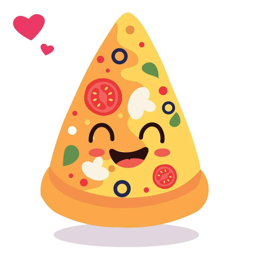 Happy smiling Kawaii cute Pizza Slice. Vector flat cartoon character illustration icon design. Isolated on white background. Pizza, fast food