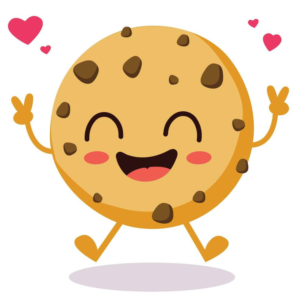 Cute Chocolate Chip Cookie Cartoon Character With Happy Face Vector Illustration