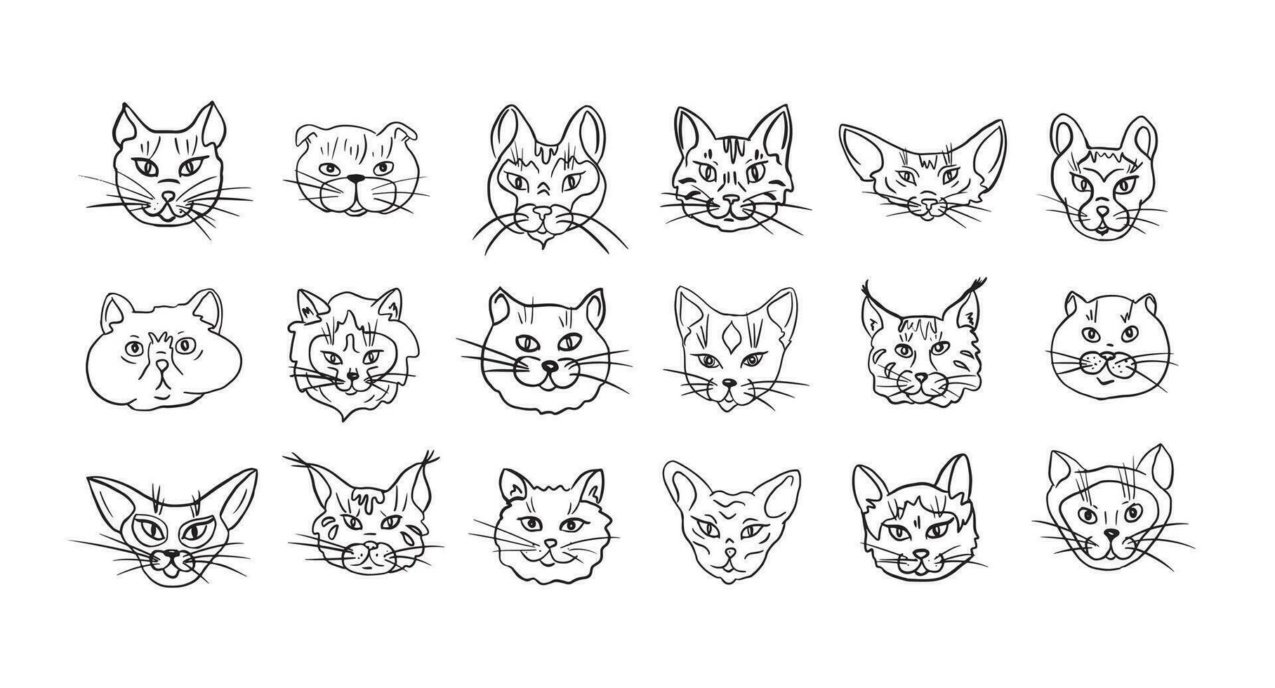 Big Set of different cats in vector ,doodle.Vector illustration.