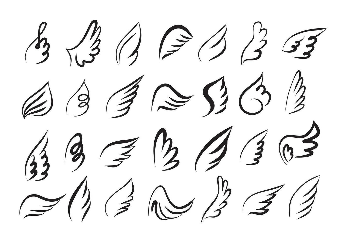 Wings icon set sketch collection cartoon hand drawn vector illustration sketch in doodle.