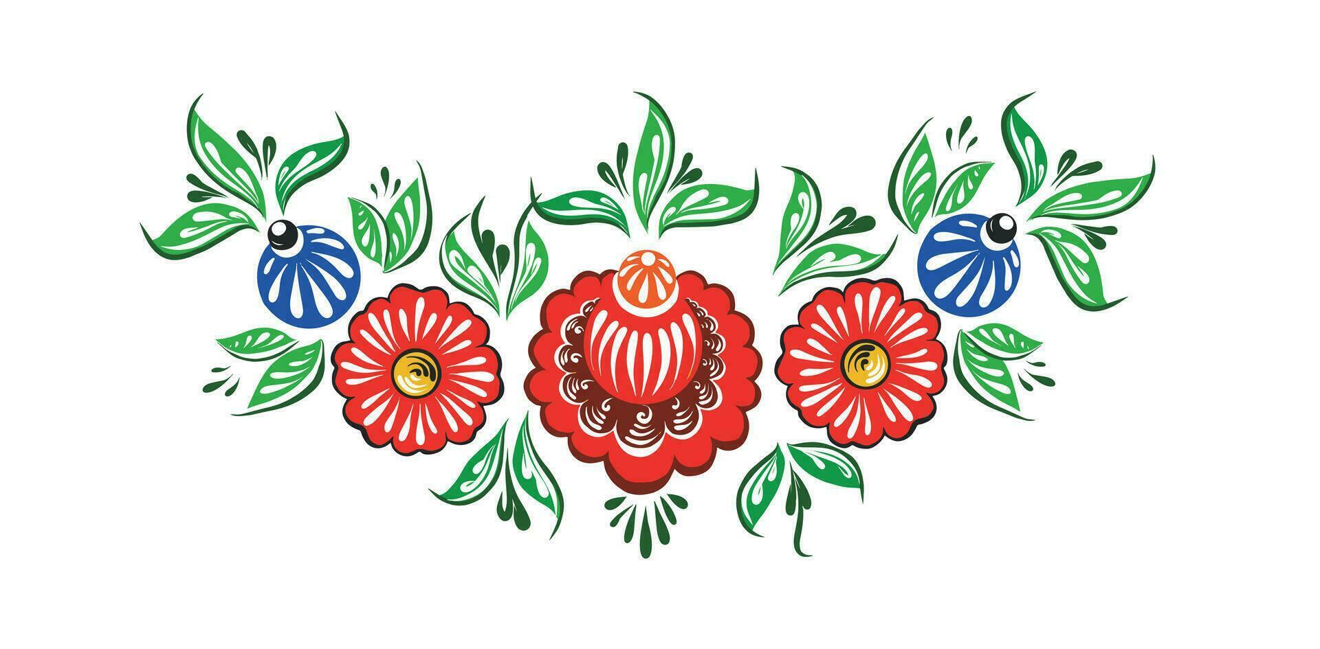 Pattern of flowers and berries. Flowers in the garden. Gorodets painting Russian folklore.Vector illustration. vector