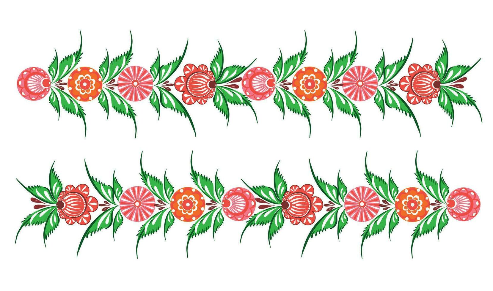 Seamless pattern frame of flowers and leaves.Folk ornament.Gorodets painting hand drawn.Vector illustration. vector