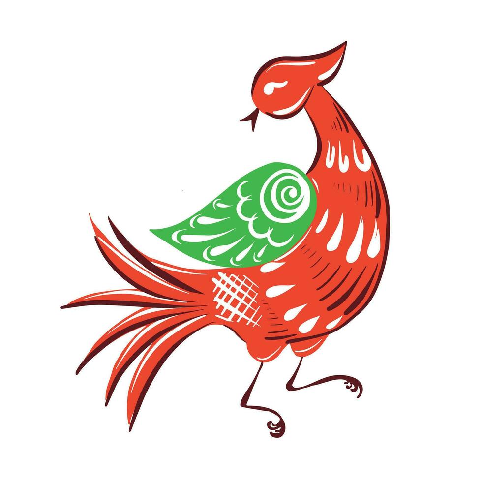 rojo fabuloso pájaro en gente estilo.folk gorodets impresión en ruso estilo.vector ilustración. vector