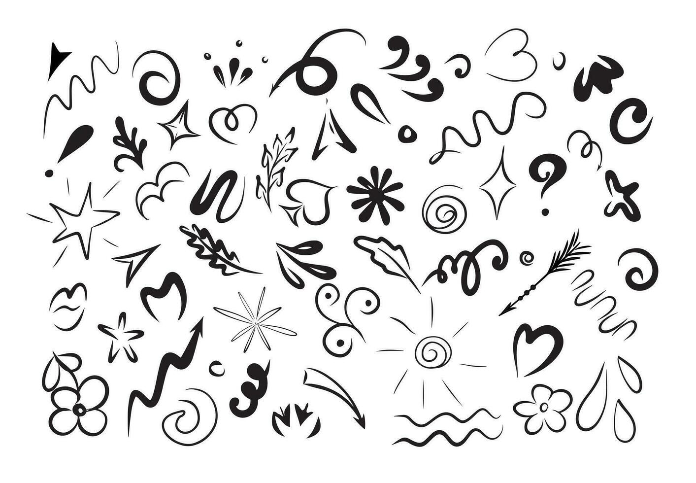 Hand drawn graphic design elements isolated on white background.Hand drawn in doodle vector illustration.Set of different elements.