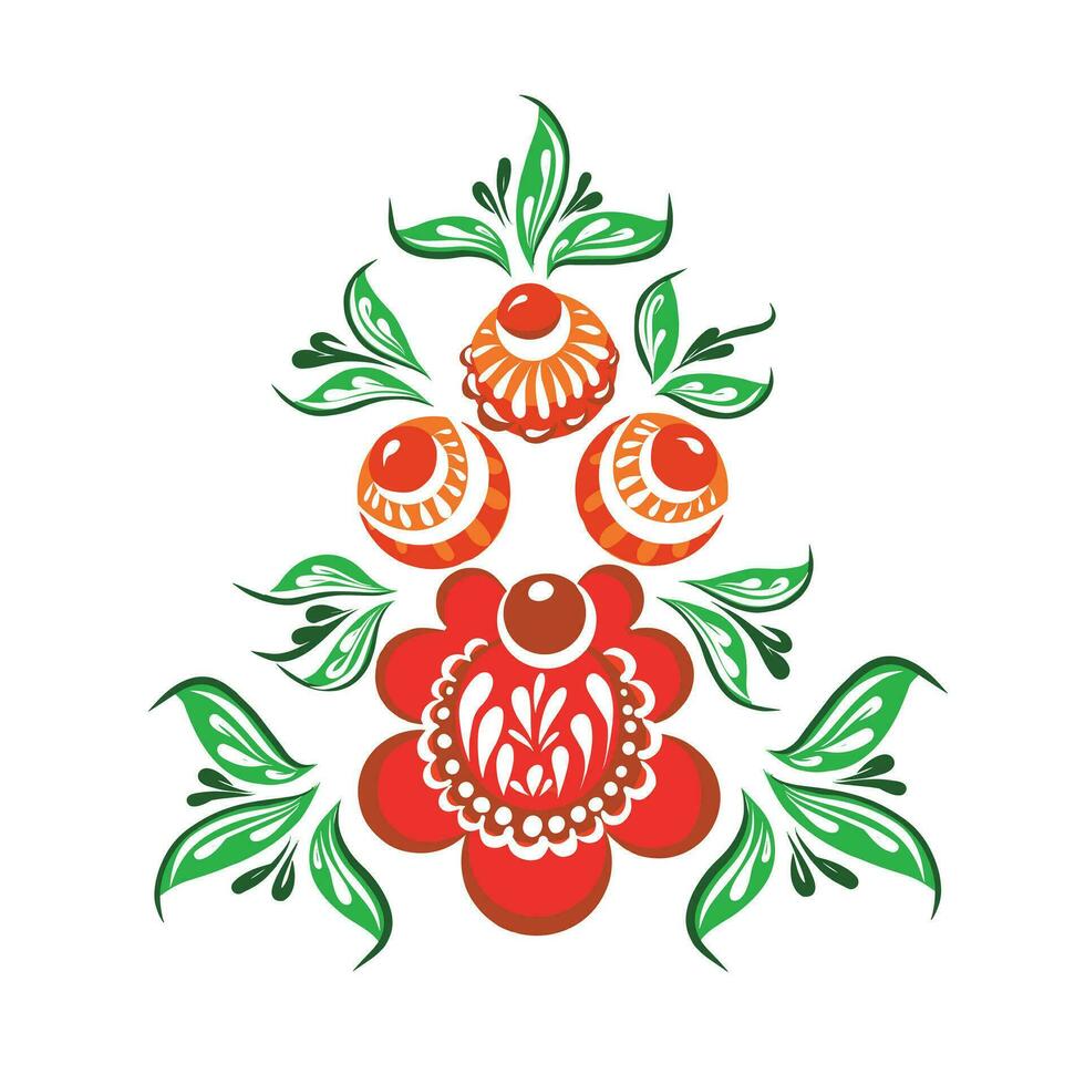Bouquet of flowers Gorodets painting Russian folklore hand drawn.Vctor illustration. vector