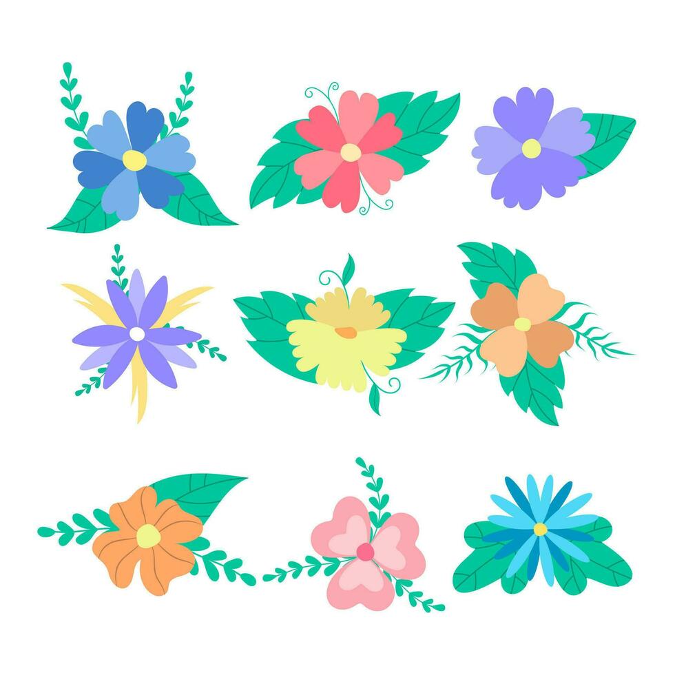 Set of flat flowers doodles collection vector