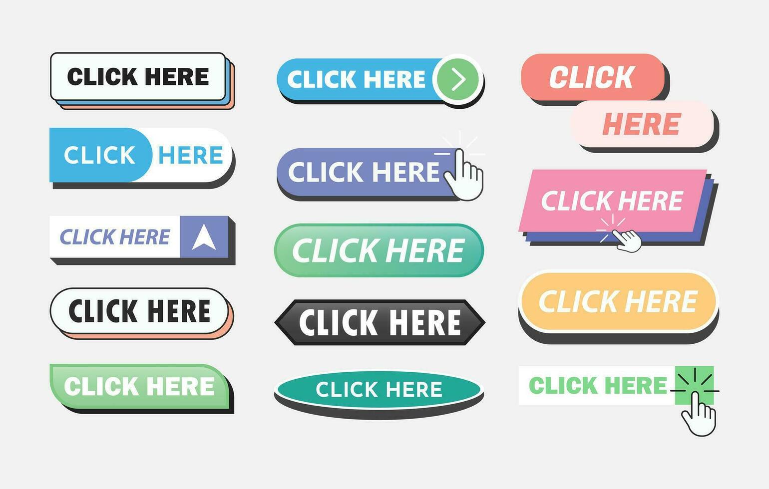Click here button set collection vector