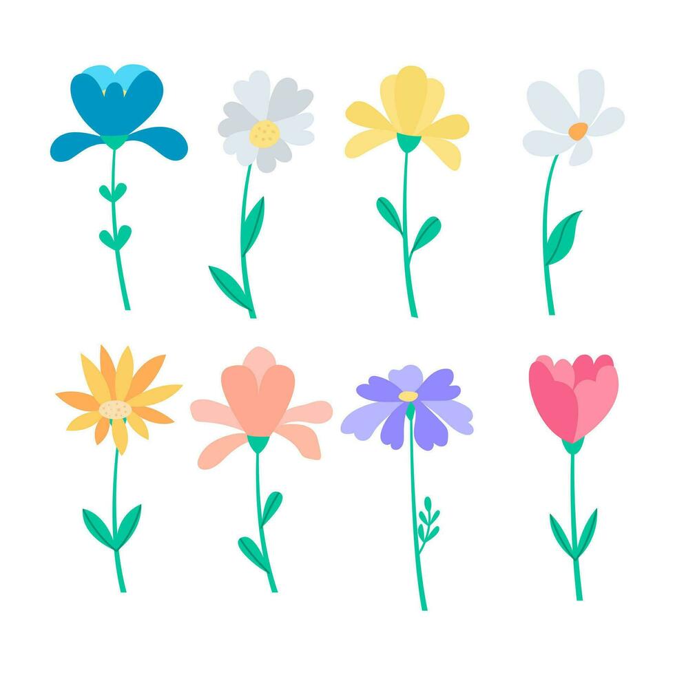 Set of flat flowers doodles collection vector