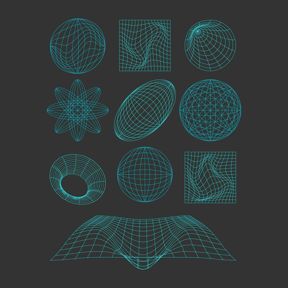 Set of abstract wire frame shapes collection vector