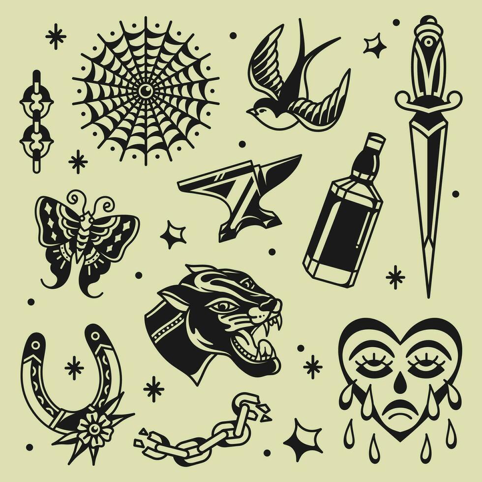 destello tatuaje diseños, exclusivo vector diseños